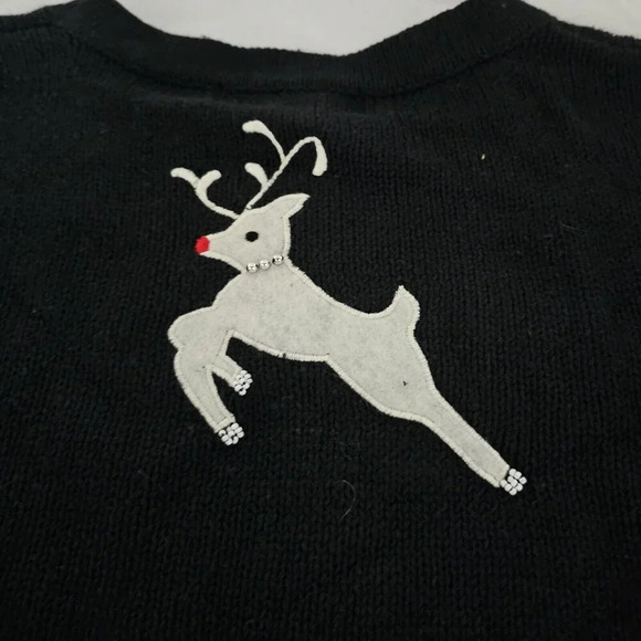 VTG Reference Point Petite Sz 2X Christmas Sweater Black Pullover with Reindeer - Picture 6 of 8